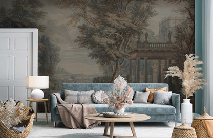 Ancient Rome Secret Garden Wallpaper, Bohemian Peel and Stick Wallpaper, Antique Wallpaper, Nostalgic Wallpaper, Drawwing Wallpaper