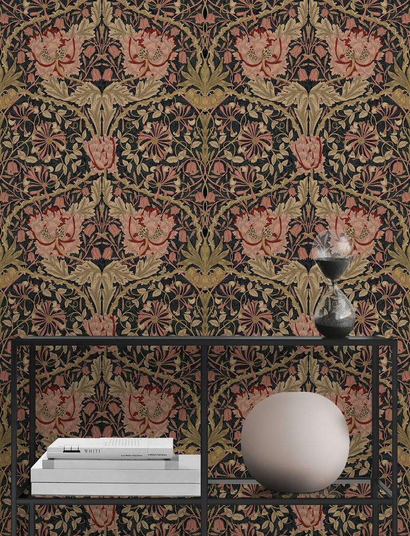 William Morris Honeysuckle Wallpaper, Vintage Nature Wallpaper, Romantic Wall Mural, Peel and Stick Wallpaper, Drawing Art Wallpaper
