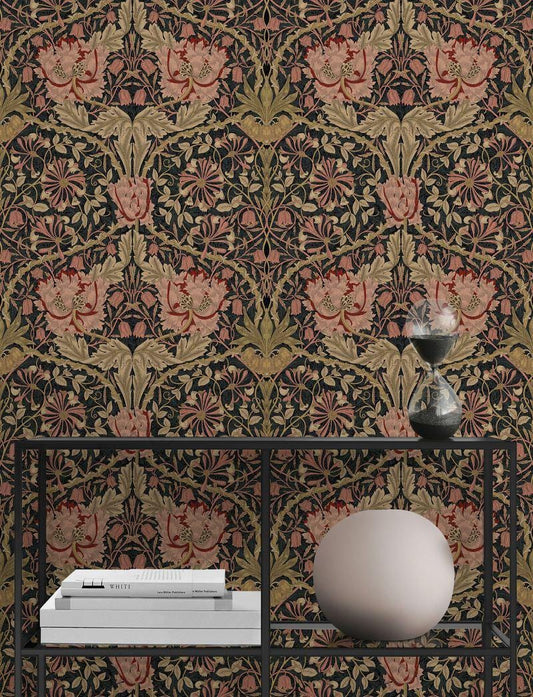 William Morris Honeysuckle Wallpaper, Vintage Nature Wallpaper, Romantic Wall Mural, Peel and Stick Wallpaper, Drawing Art Wallpaper