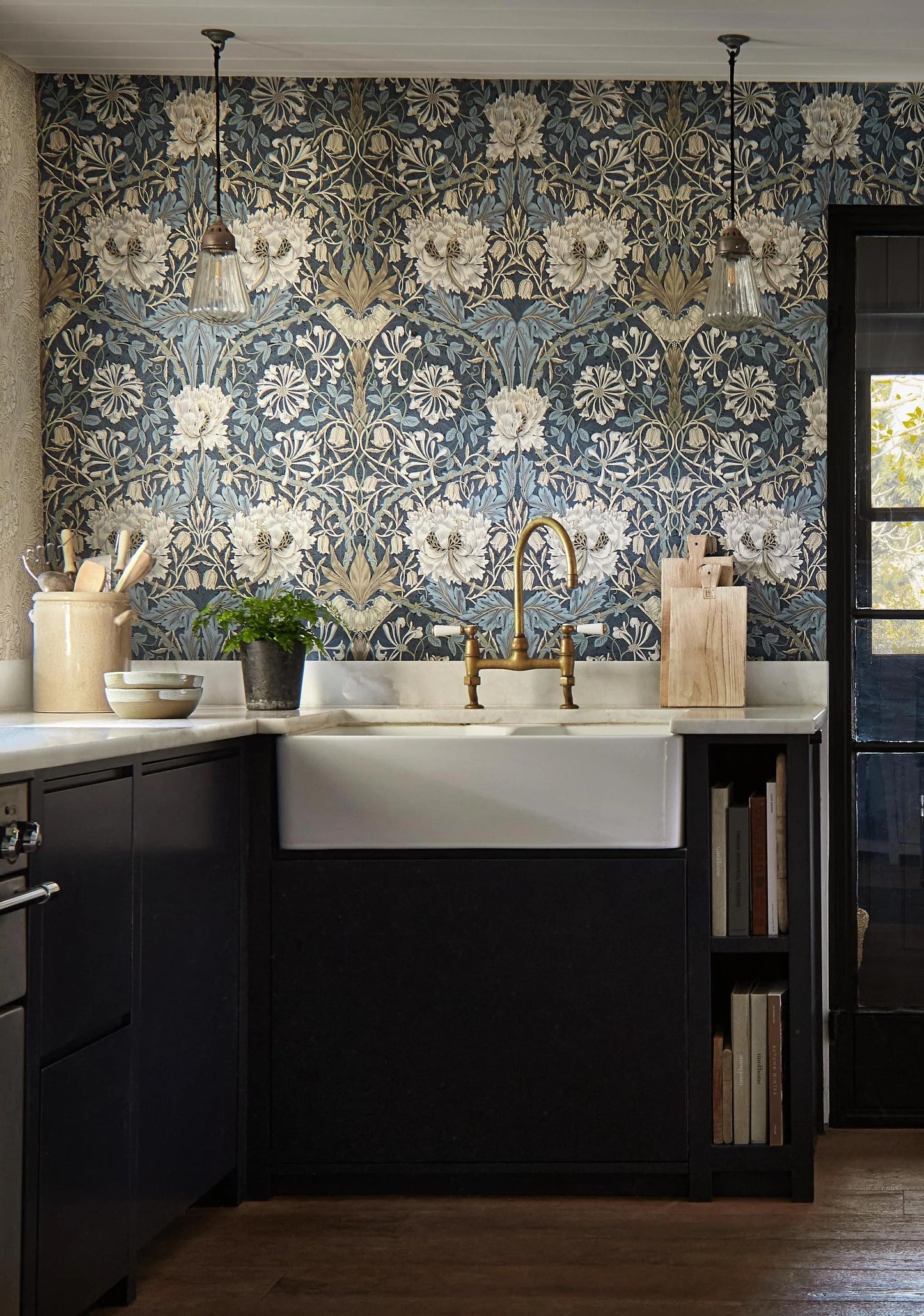 William Morris Indigo Wallpaper, Vintage Nature Wallpaper, Romantic Wall Mural, Peel and Stick Wallpaper, Drawing Art Wallpaper