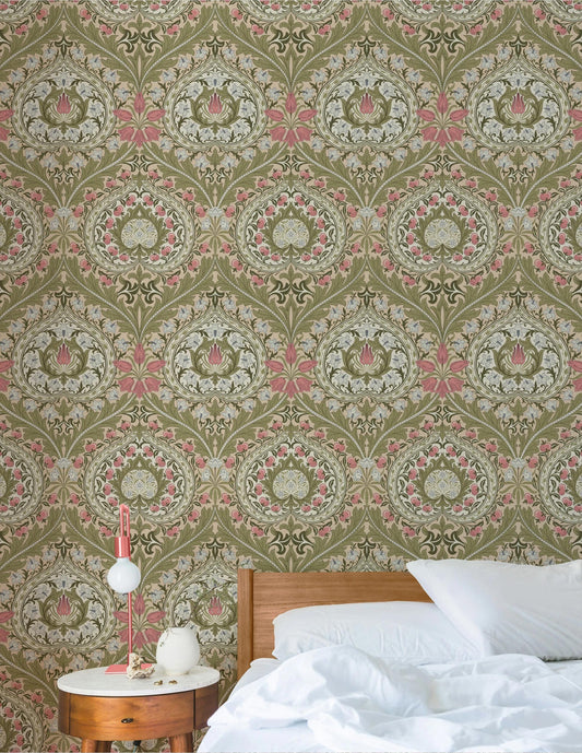 William Morris Light Green Eden Heart Wallpaper, Vintage Nature Wallpaper, Romantic Wall Mural, Peel and Stick Wallpaper, Art Wallpaper