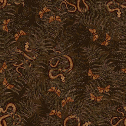 Dark Botanical wallpaper Snakes, Exotic Butterfly and Poison Ivy, Exotic Plants Black background Wallpaper, Leather Look Wallpaper