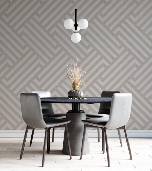 Linear Pattern Wallpaper in Light Tones, Boho Style Pattern Beige Wallpaper, Cool Wallpaper, Stylish Room Design, Abstract Pattern Wallpaper