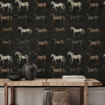 Vintage Horses Wallpaper, Unique Design Wallpaper, Mystic Artistic Wallpaper, Romantic Wall Mural, Peel&Stick Wallpaper, Bohemian Wallpaper