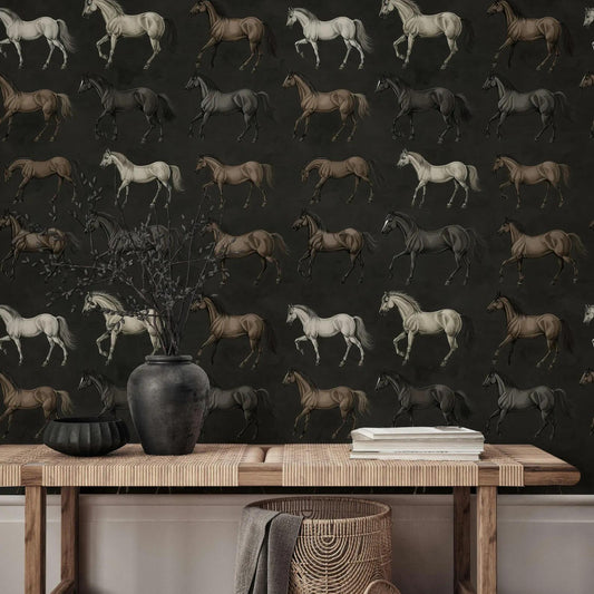 Vintage Horses Wallpaper, Unique Design Wallpaper, Mystic Artistic Wallpaper, Romantic Wall Mural, Peel&Stick Wallpaper, Bohemian Wallpaper