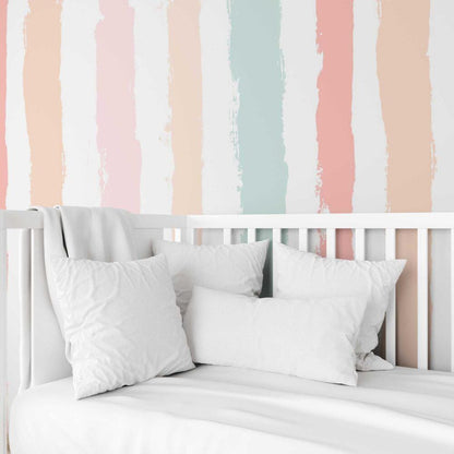 Children's Room Colorful Striped Wallpaper, Fun Kid Mural Illustration Wallpaper Nursery, Art Child Wallpaper, Peel and Stick Baby Wallpaper