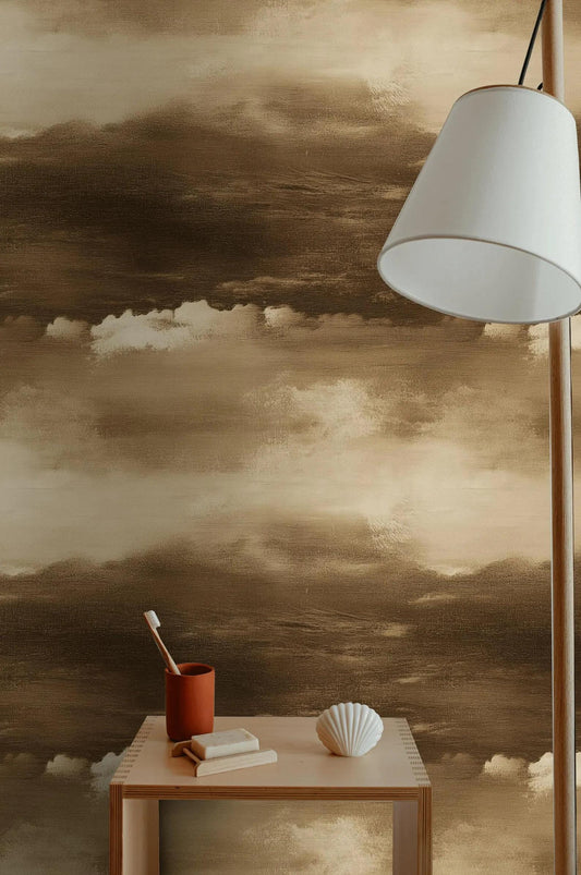 Watercolor Clouds Wallpaper in Sepia Tones, Soft Drawwing Wallpaper, Sky Wallpaper, Nature Mural, Peel and Stick Wallpaper, Cloudy Wallpaper
