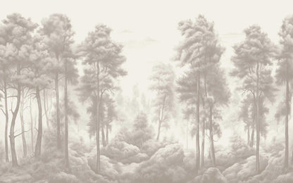 Grey Beech Forest Wallpaper, Bohemian Peel and Stick Wallpaper, Nature Wallpaper, Nostalgic Wallpaper, Drawwing Wallpaper, Trees Wallpaper