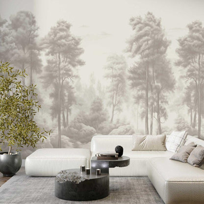 Grey Beech Forest Wallpaper, Bohemian Peel and Stick Wallpaper, Nature Wallpaper, Nostalgic Wallpaper, Drawwing Wallpaper, Trees Wallpaper
