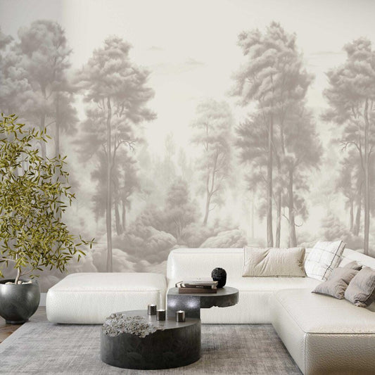 Grey Beech Forest Wallpaper, Bohemian Peel and Stick Wallpaper, Nature Wallpaper, Nostalgic Wallpaper, Drawwing Wallpaper, Trees Wallpaper
