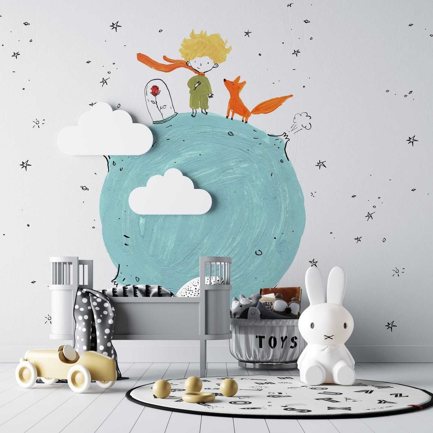 The Little Prince Wallpaper for Kidsroom, İllustration Wallpaper Nursery , Children's Tale Wallpaper , Fun Baby Wallpaper, Art Kid Wallpaper
