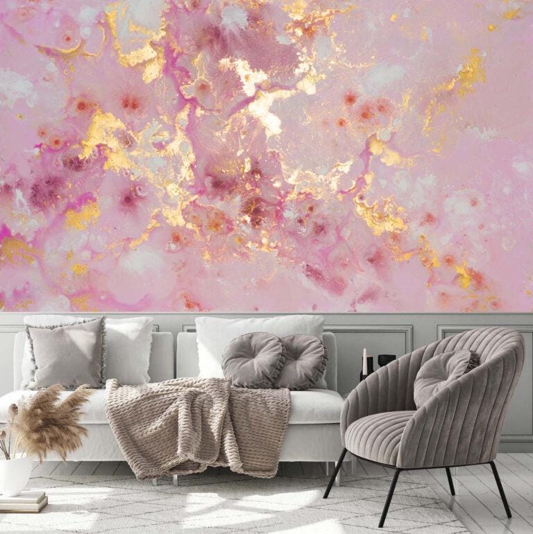 Rose Gold Look Modern Wallpaper, Abstract Peel & Stick Wallpaper, Stylish Room Design, Modern Marble Wallpaper, Luxury Pink Wallpaper