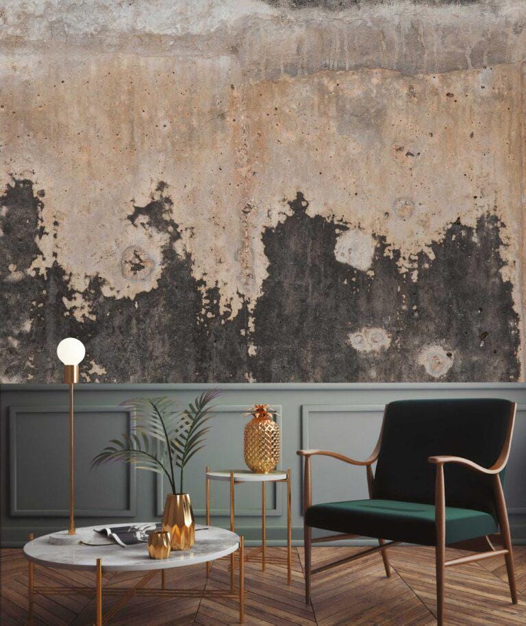 Abstract Vintage Art Wallpaper, Antiquing Effect Wallpaper, Dark Wallpaper, Modern Mural, Gray Peel and Stick Wallpaper, Cool Wall Design