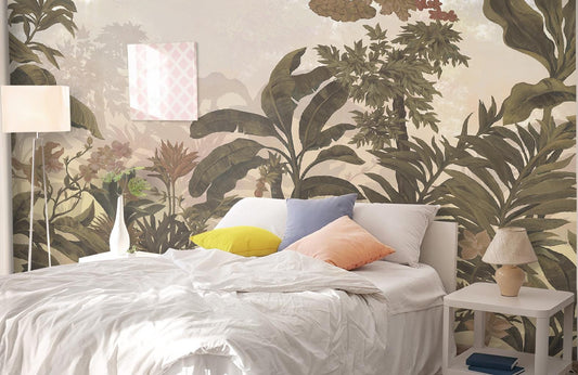 Tropical Exotic Forest Dark Plants Floral Wallpaper, Bohemian Wallpaper, Leaf Mural, Botanical Peel and Stick Wallpaper, Stylish Room Design