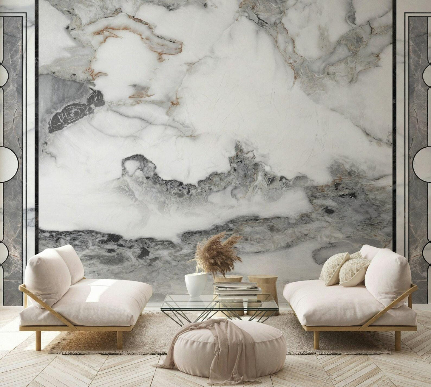 Marble Pattern Wallpaper Black and White, Design Peel and Stick Wallpaper, Modern Natural Looking Marble Wallpaper, Bathroom Wallpaper