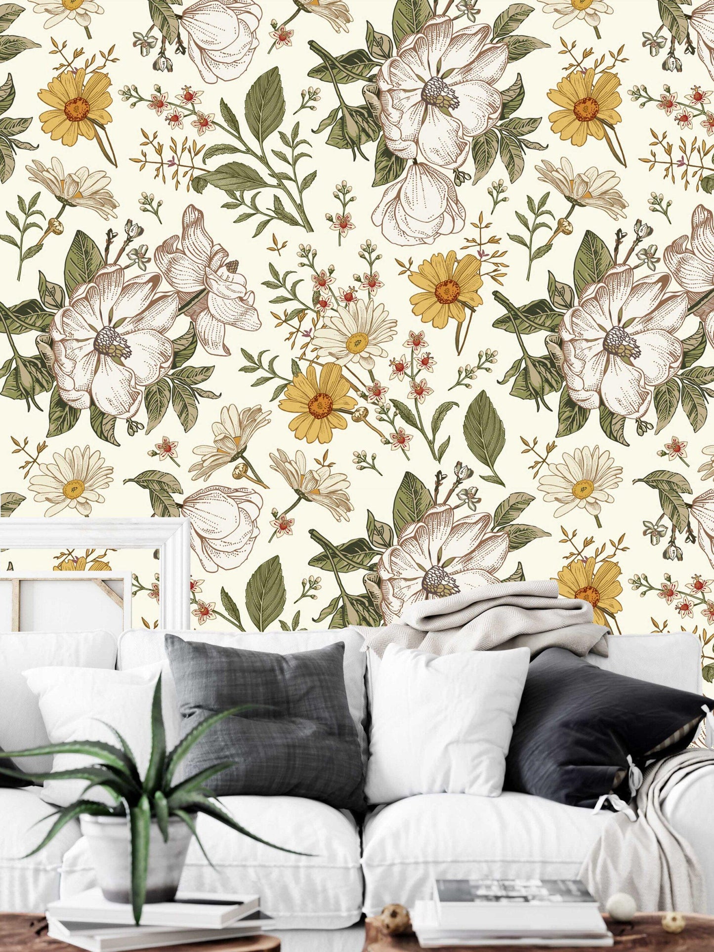Blooming Flowers Daisy Rose Petunia Wallpaper, Floral Wallpaper, Colourful Romantic Wall Mural, Peel and Stick Wallpaper, Spring Wallpaper