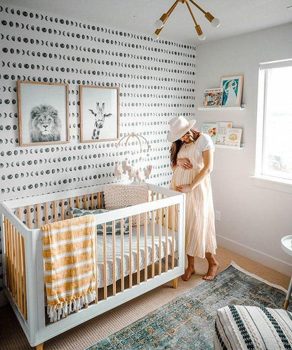 Black Moon Kids Wallpaper, Cute Baby Room Sketch Wallpaper, Kids Room Wall Poster, Drawwing Wallpaper Nursery
