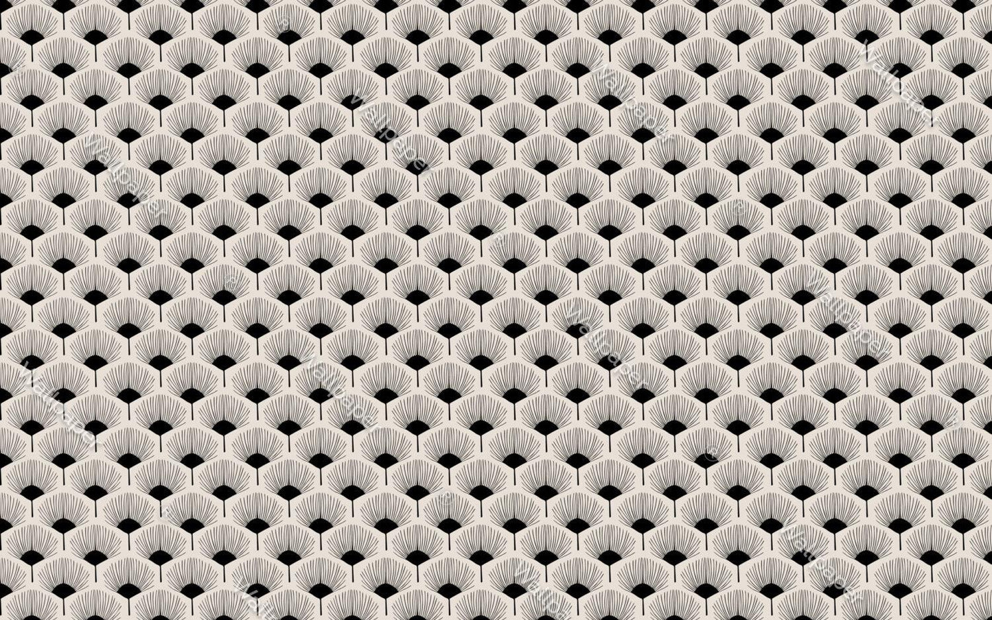 Abstract Black and White Fan Flowers Wallpaper, Peel and Stick Wallpaper, Stylish Room Design,  Design Wallpaper, Modern Artistic Wallpaper