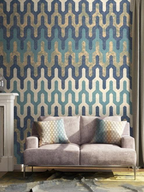 Old Style Abstract Geometric Patterns Wallpaper, Blue Shaped Wallpaper, Elegance Peel and Stick Wallpaper, Stylish Room Design