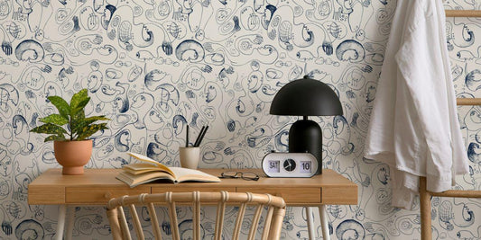 Face Motifs Modern Wallpaper, Peel and Stick Wallpaper, Stylish Room Design, Abstract Wallpaper, Wall Design