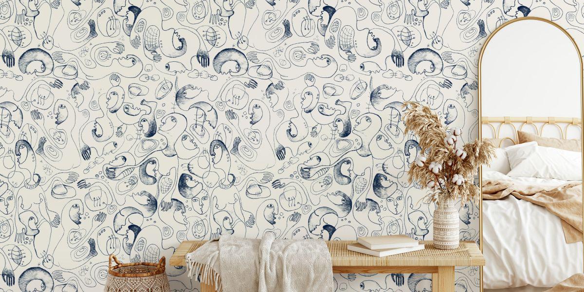 Face Motifs Modern Wallpaper, Peel and Stick Wallpaper, Stylish Room Design, Abstract Wallpaper, Wall Design
