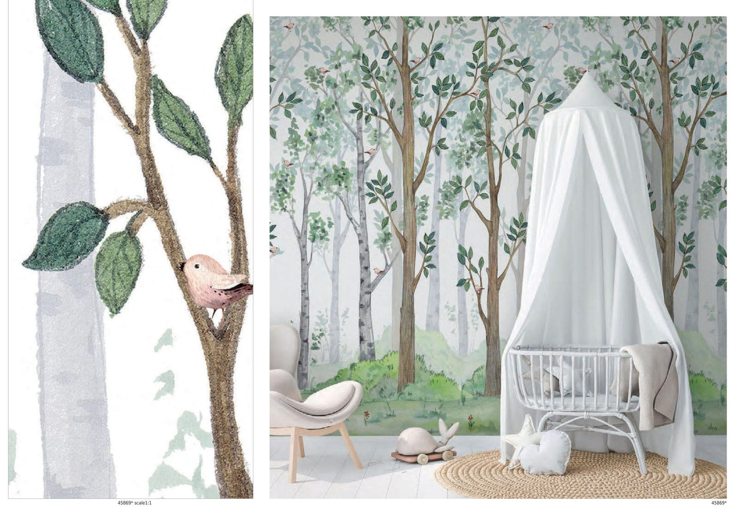 Green Leaves Tree Baby Wallpaper, Wallpaper Nursery, Baby Mural, Watercolor Nature Kids Wallpaper, Forest Kidsroom Wallpaper