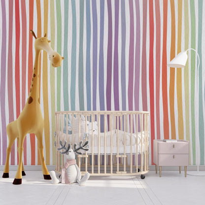 Cartoon Rainbow children pattern wallpaper, Fun Kid Mural Illustration Wallpaper Nursery, Art Child Wallpaper, Peel and Stick Baby Wallpaper