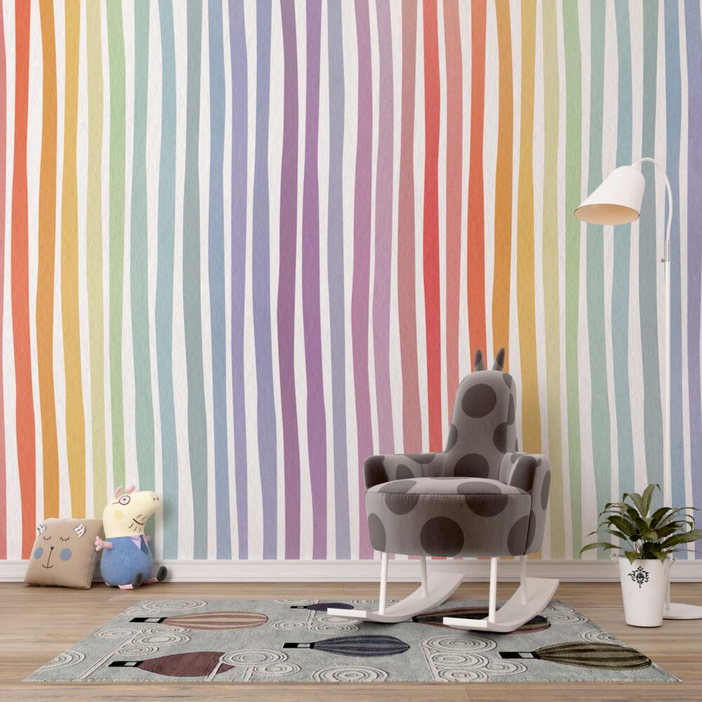 Cartoon Rainbow children pattern wallpaper, Fun Kid Mural Illustration Wallpaper Nursery, Art Child Wallpaper, Peel and Stick Baby Wallpaper