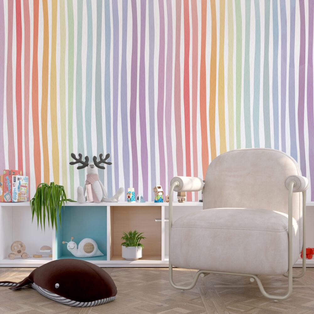 Cartoon Rainbow children pattern wallpaper, Fun Kid Mural Illustration Wallpaper Nursery, Art Child Wallpaper, Peel and Stick Baby Wallpaper