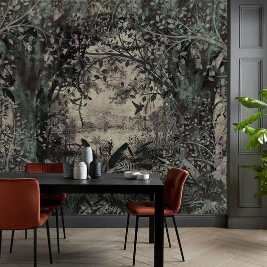 Classic Old Style Landscape Vintage Forest Wallpaper, Trees Wallpaper, Bohemian Wall Mural, Peel and Stick Wallpaper, Mystic Room Design