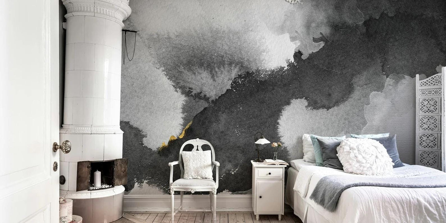White Black Brush Effect Wallpaper, Boho Style Pattern Wallpaper, Monochrome Wallpaper, Watercolor Wallpaper, Abstract Pattern Wallpaper