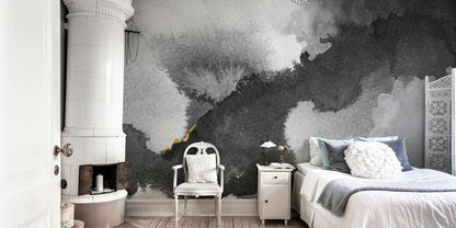 White Black Brush Effect Wallpaper, Boho Style Pattern Wallpaper, Monochrome Wallpaper, Watercolor Wallpaper, Abstract Pattern Wallpaper