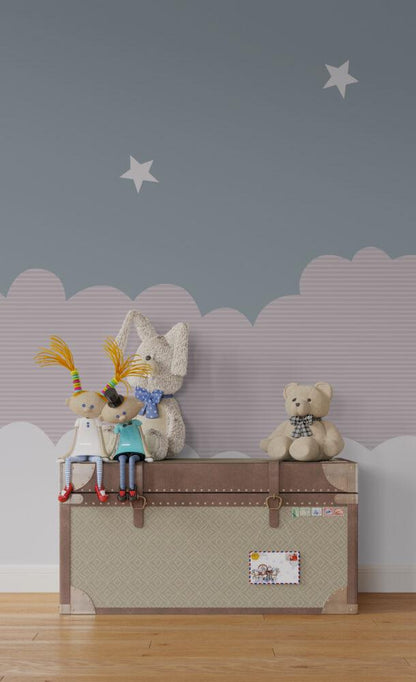Cloud And Star Patterned Kids Wallpaper, Wallpaper Nursery, Child Wallpaper, Sky Baby Wallpaper, Cloudy Wallpaper, Wallpaper for School
