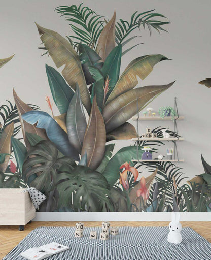Large Leaf Tropical Patterned Kids 3D Wallpaper, Children and Baby Wallpaper, Tropical Forest Wallpaper Nursery, Wild Jungle Wallpaper