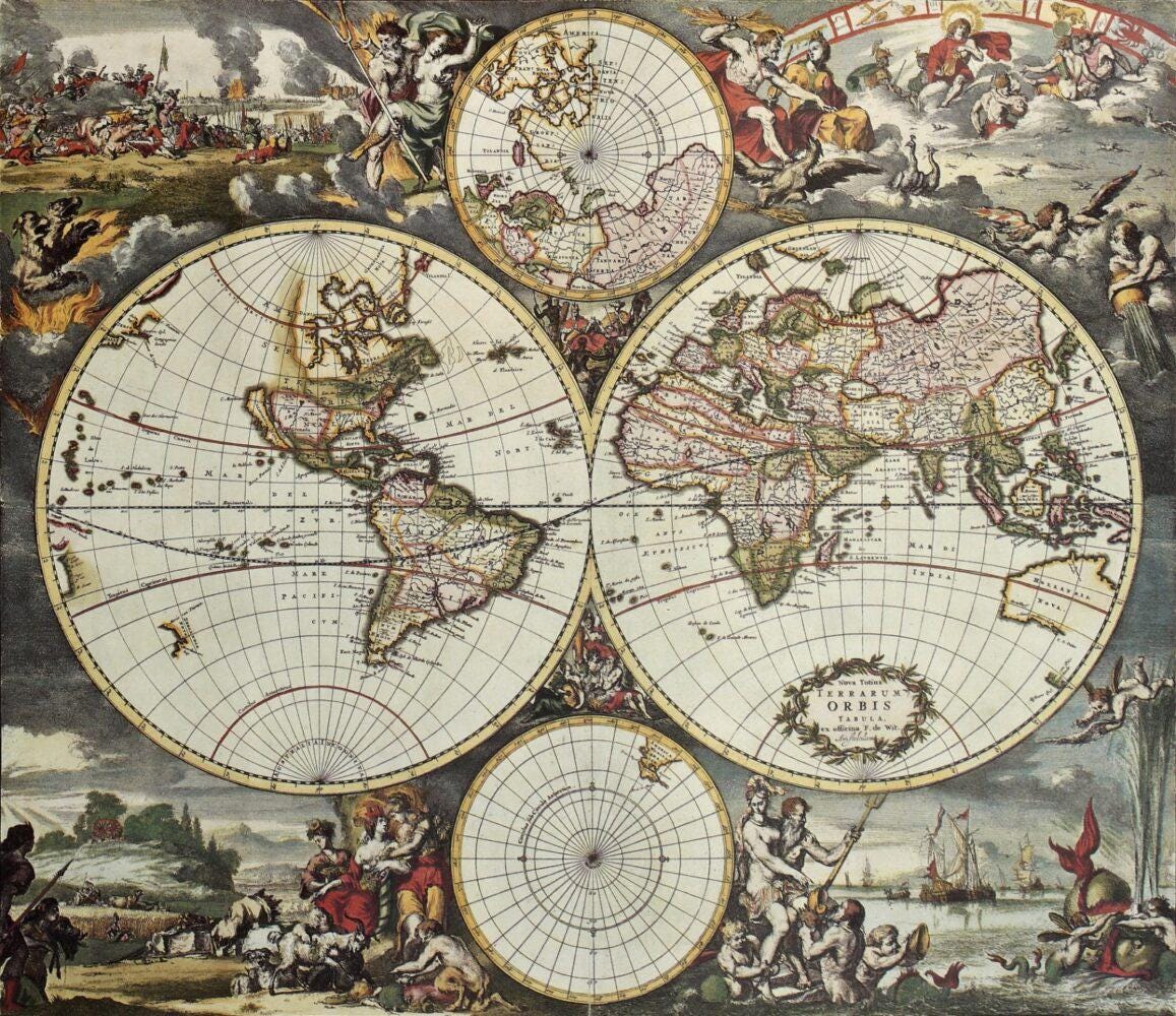 3D Wallpaper with Map of Civilization History Artifacts, Historical Themed Map Wallpaper, Ancient Bohemian Wallpaper, Drawwing Wallpaper