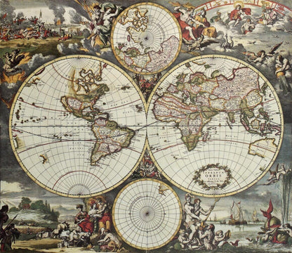 3D Wallpaper with Map of Civilization History Artifacts, Historical Themed Map Wallpaper, Ancient Bohemian Wallpaper, Drawwing Wallpaper