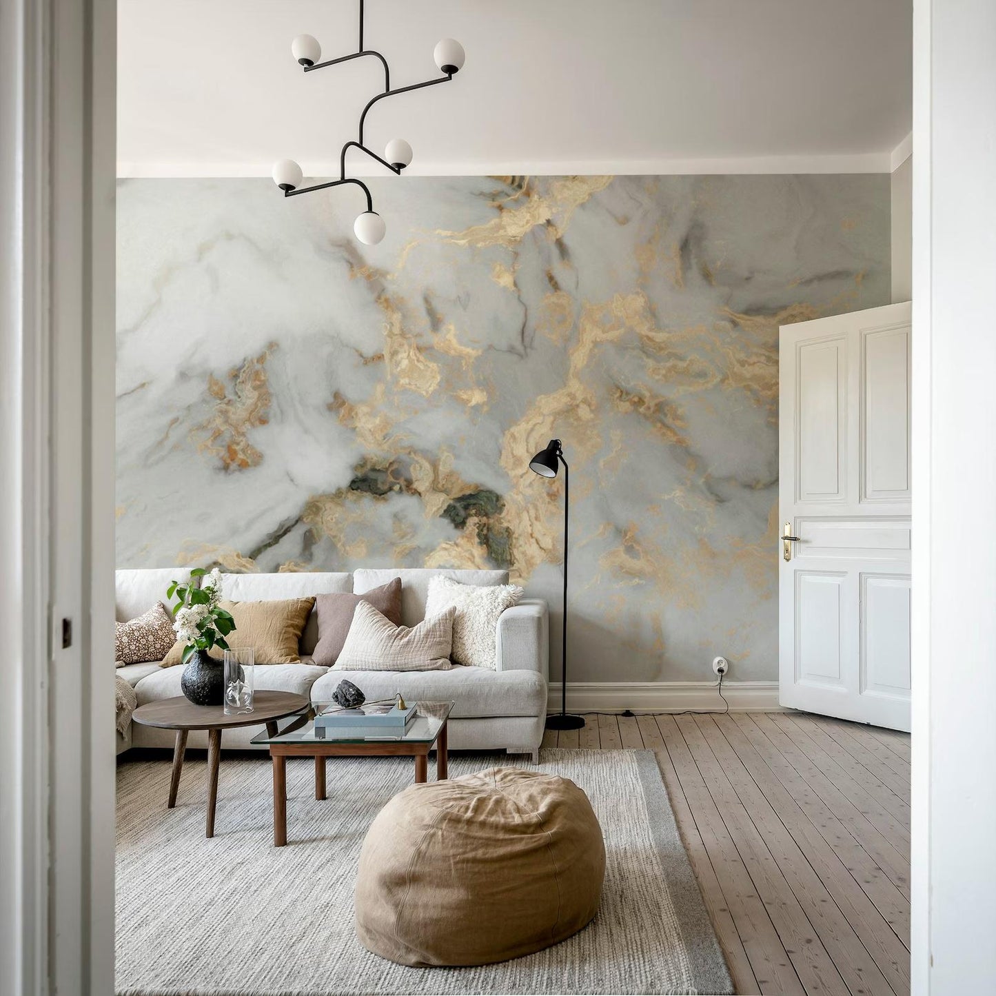 Gold Color Effect Marble Pattern Wallpaper, Peel and Stick Wallpaper, Stylish Room Design, Modern Wallpaper, Natural Look Marble Wall Poster