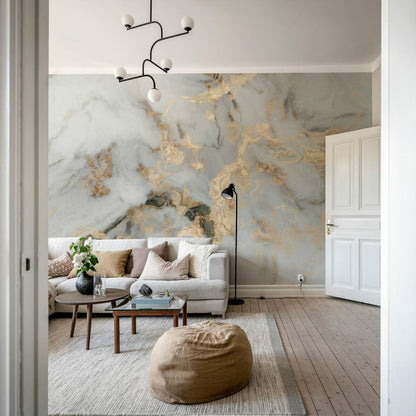 Gold Color Effect Marble Pattern Wallpaper, Peel and Stick Wallpaper, Stylish Room Design, Modern Wallpaper, Natural Look Marble Wall Poster
