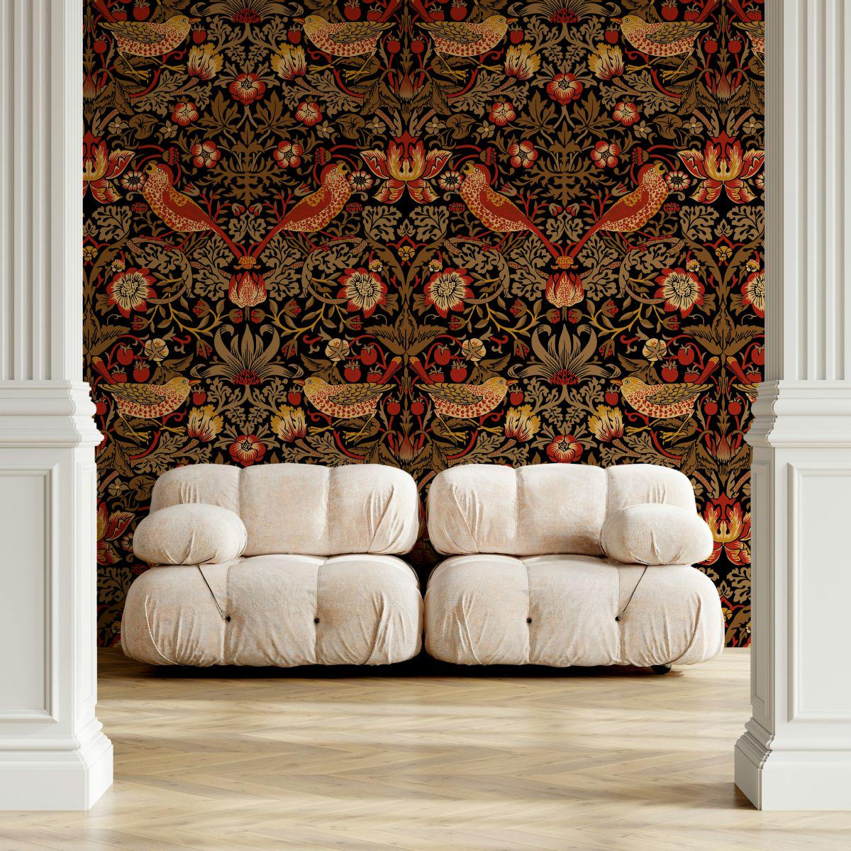 William Morris Eden Birds Wallpaper, Vintage Nature Wallpaper, Romantic Wall Mural, Peel and Stick Wallpaper, Drawing Art Wallpaper