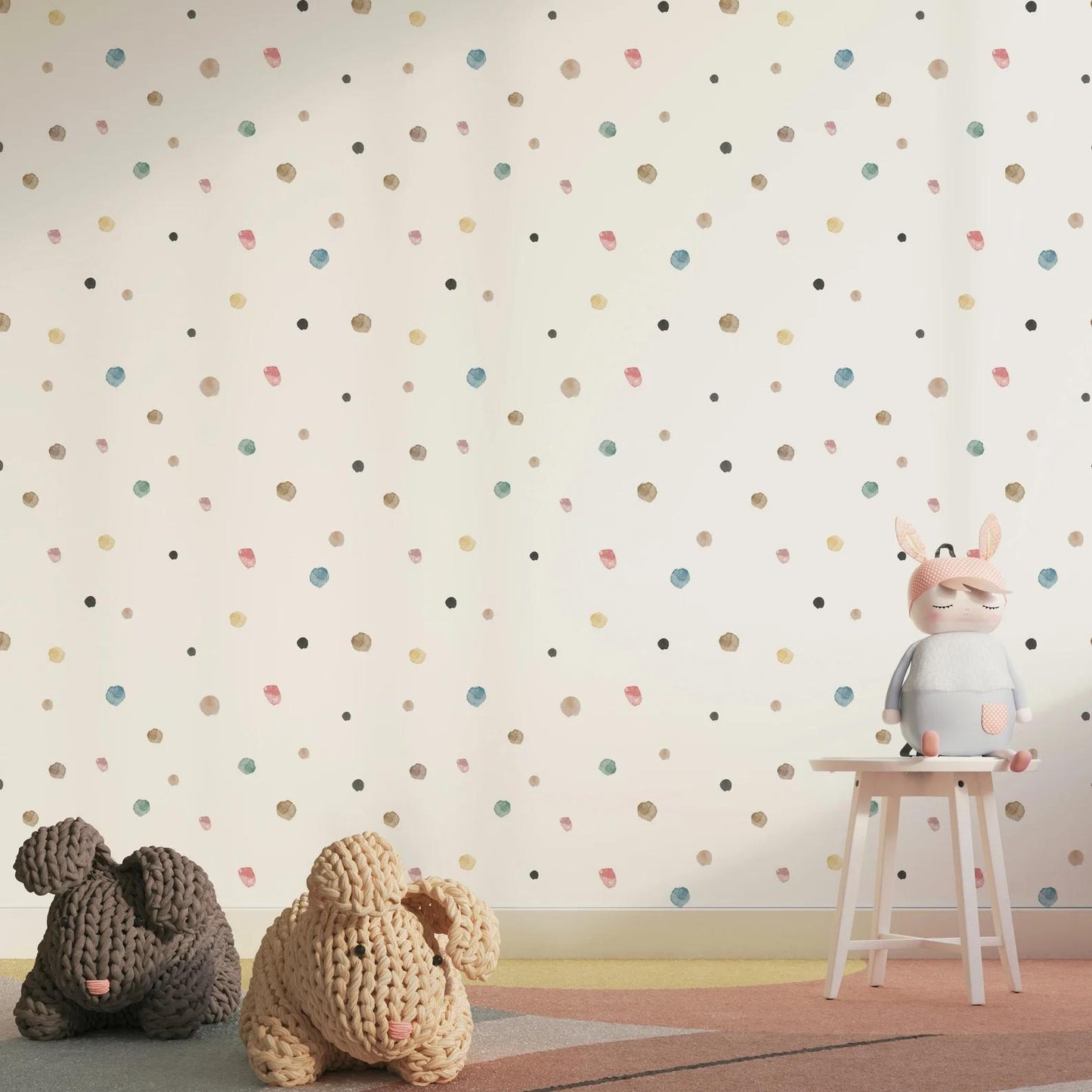 Colorful Polka Dot Pattern on a White Background Kids Wallpaper, Child Wallpaper, Bright Wallpaper Nursery, Funny Baby Room Wallpaper