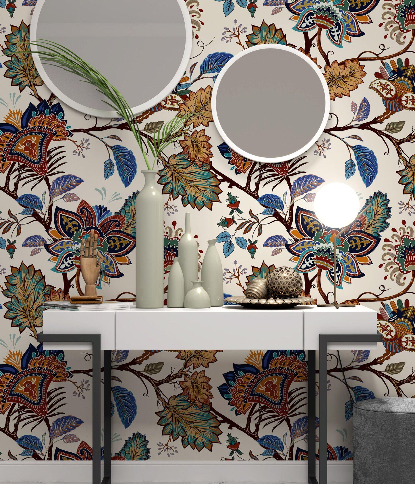 Vintage Paisley Wallpaper, Traditional Pattern Luxury Wallpaper, Oriental  Flowers Wallpaper, Floral Wallpaper, Romantic Drawing Mural