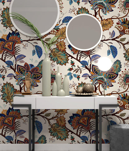 Vintage Paisley Wallpaper, Traditional Pattern Luxury Wallpaper, Oriental  Flowers Wallpaper, Floral Wallpaper, Romantic Drawing Mural