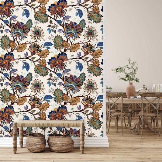 Vintage Paisley Wallpaper, Traditional Pattern Luxury Wallpaper, Oriental  Flowers Wallpaper, Floral Wallpaper, Romantic Drawing Mural