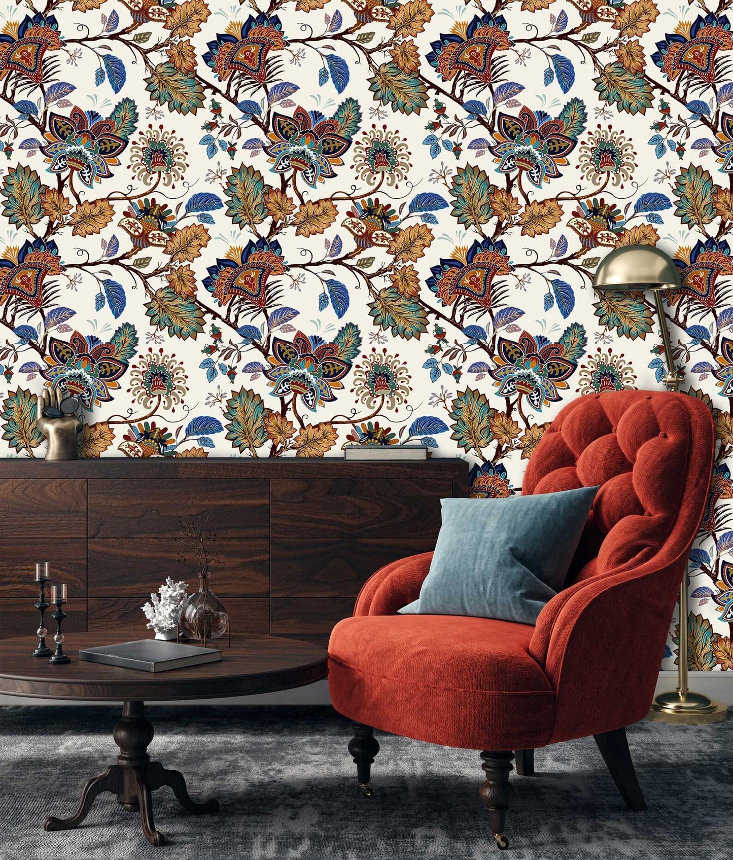 Vintage Paisley Wallpaper, Traditional Pattern Luxury Wallpaper, Oriental  Flowers Wallpaper, Floral Wallpaper, Romantic Drawing Mural