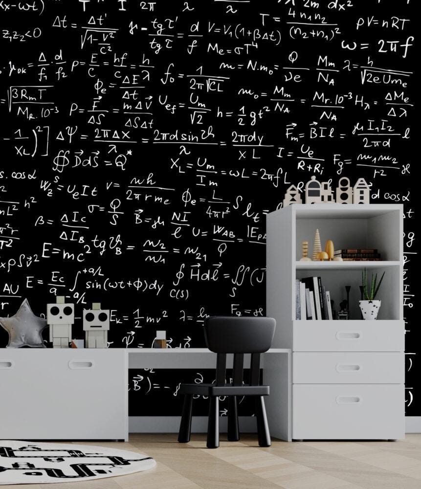 Math Formulas on Chalkboard Wallpaper, School Wallpaper, Tutorial Wallpaper, Black & White Wallpaper, Handwriting for Math Lovers Wallpaper