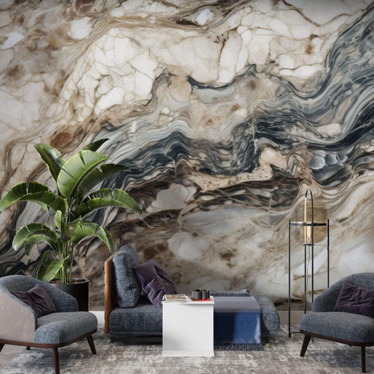 Brown and Black Veined Marble Pattern Wallpaper, Design Abstract Peel and Stick Wallpaper, Modern Natural Looking Marble Pattern Wallpaper