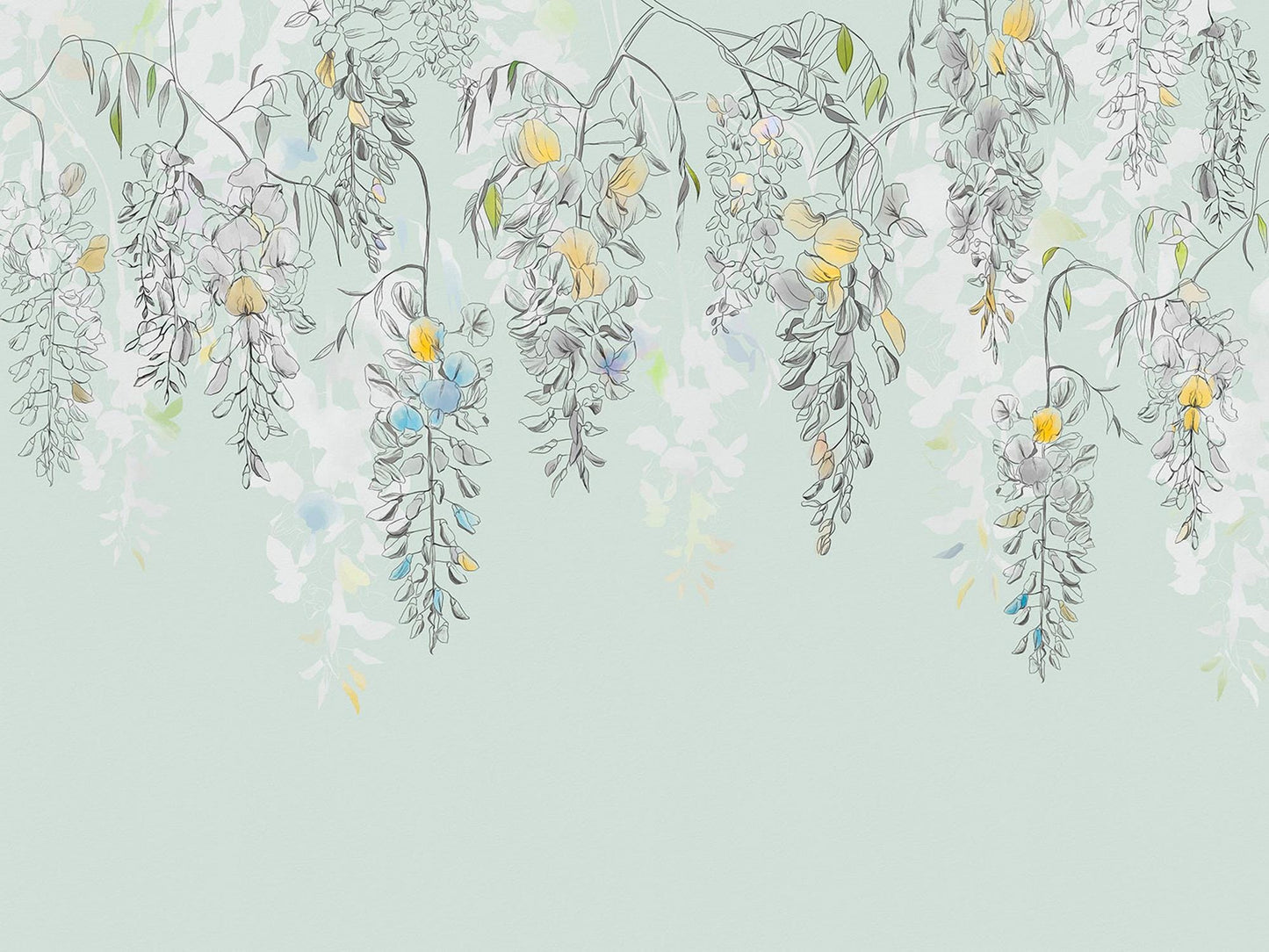 Hanging Vine Flowers Wallpaper, Floral Wallpaper, Colourful Romantic Wall Mural, Peel and Stick Wallpaper, Spring Themed Drawing Wallpaper