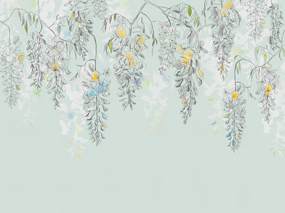 Hanging Vine Flowers Wallpaper, Floral Wallpaper, Colourful Romantic Wall Mural, Peel and Stick Wallpaper, Spring Themed Drawing Wallpaper