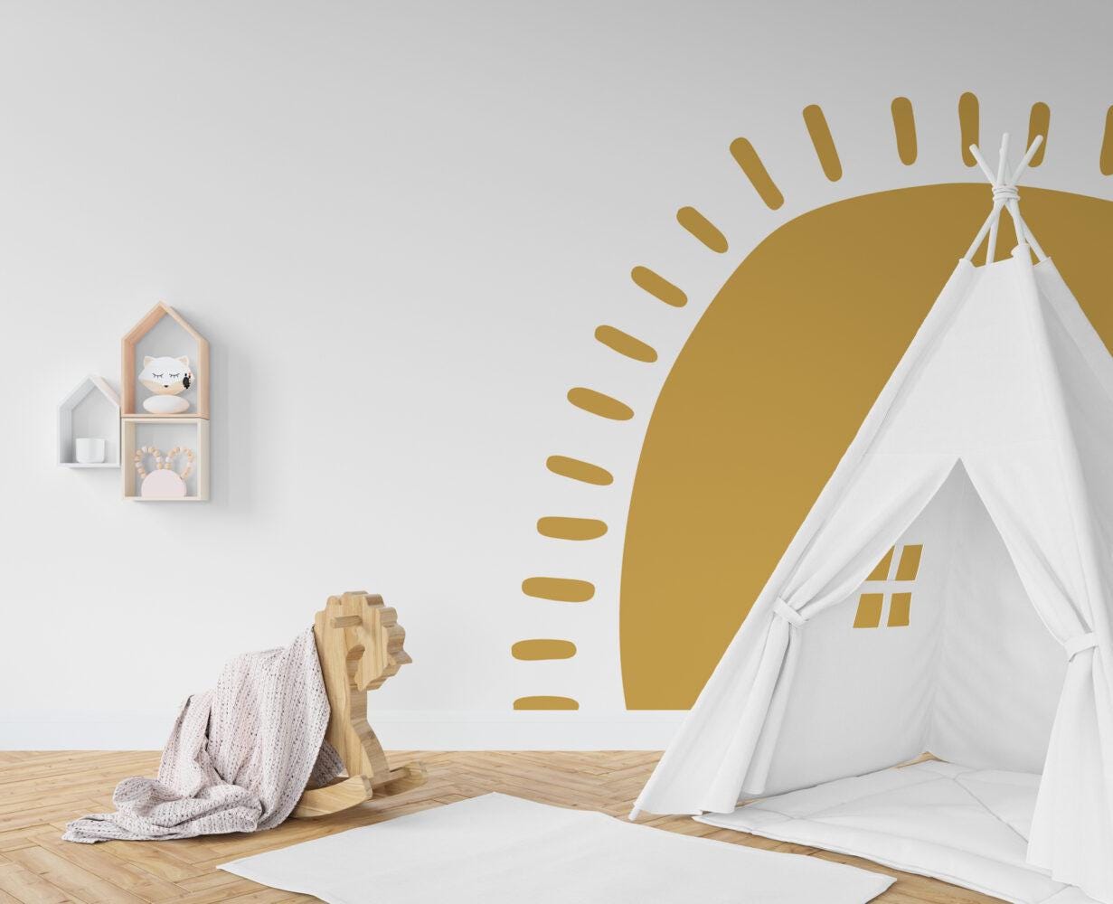 Soft Tone Sun Kids Wallpaper, Illustration Wallpaper Nursery, Art Child Wallpaper, Colorful Peel and Stick Baby Wallpaper, Yellow Wallpaper