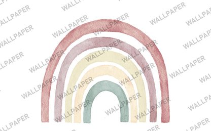 Rainbow Kids Wallpaper in Soft Colors, Watercolor Wallpaper for Kidsroom, Pink Wallpaper Nursery, Colourful Cute Baby Girl Wallpaper